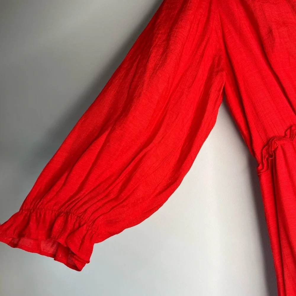 Nanette Lepore Hot Coral 3/4 Sleeve Tired Ruffle Midi Dress V-neck sz 4 NWT - Picture 3 of 8